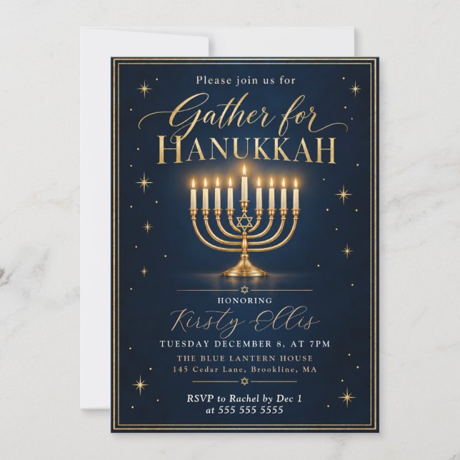 Hanukkah-middagssammankomst Inbjudningar (Framsida)