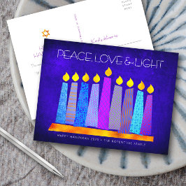 Hanukkah Modern Boho Candles Blue Peace Kärlek Lig Helg Vykort