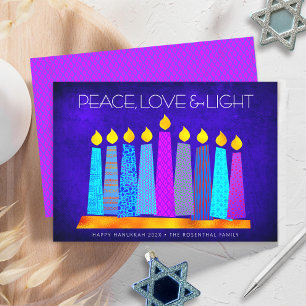 Hanukkah Modern Boho Candles Peace Kärlek Light Bl Julkort