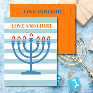 Hanukkah Modern Menorah Blue Greeting Card Vykort