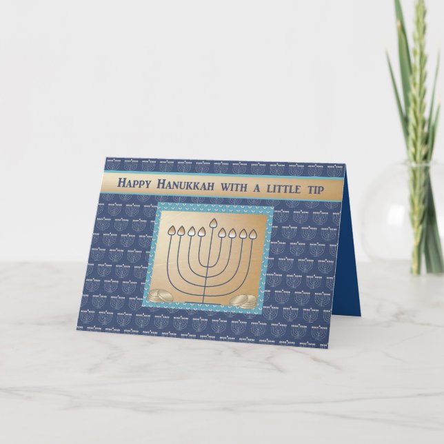 Hanukkah Money innesluten, Menorah med guld mynt. Helgkort (Framsida)