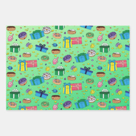 Hanukkah Mönster - Wrapping Papper 3 Flat Lakan