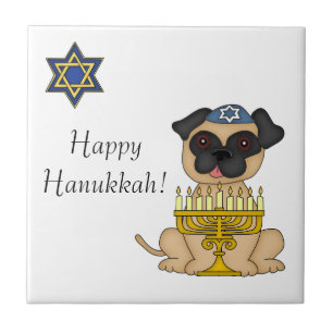 Hanukkah-Mops hund med menora Kakelplatta
