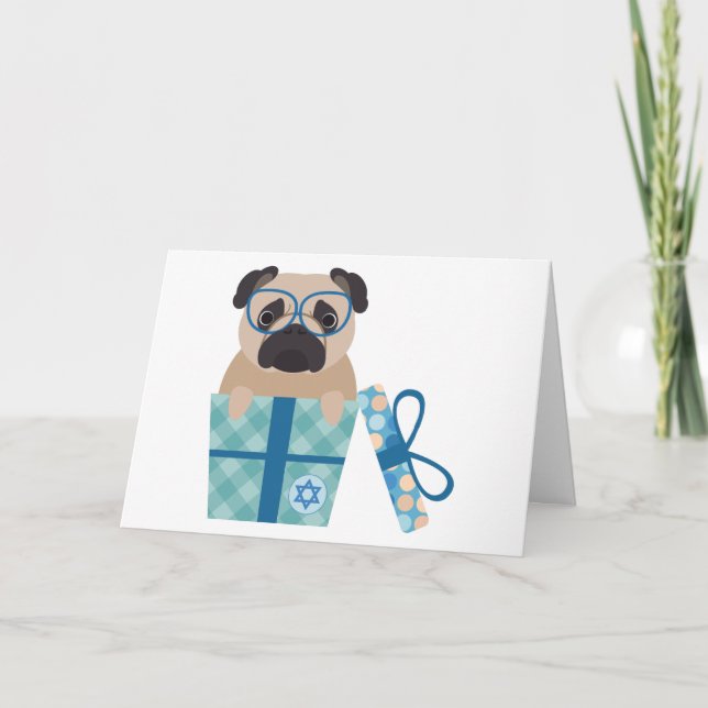 Hanukkah mopsgåva helgkort (Framsida)