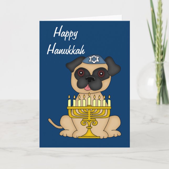 Hanukkah mopshund helgkort (Framsida)
