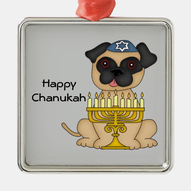 Hanukkah mopshund julgransprydnad metall (Framsidan)