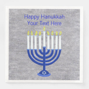 Hanukkah Mörk blått Menorah på Faux Silver Large Pappersservett