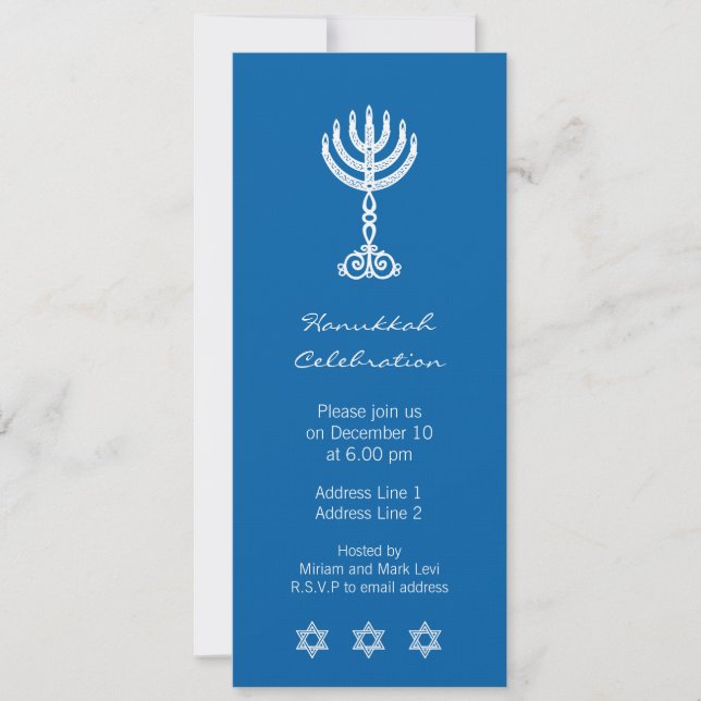 Hanukkah Motif blå lång inbjudan (Framsida)