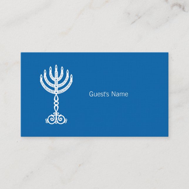 Hanukkah Motif Blue Place Card Placeringskort (Framsida)