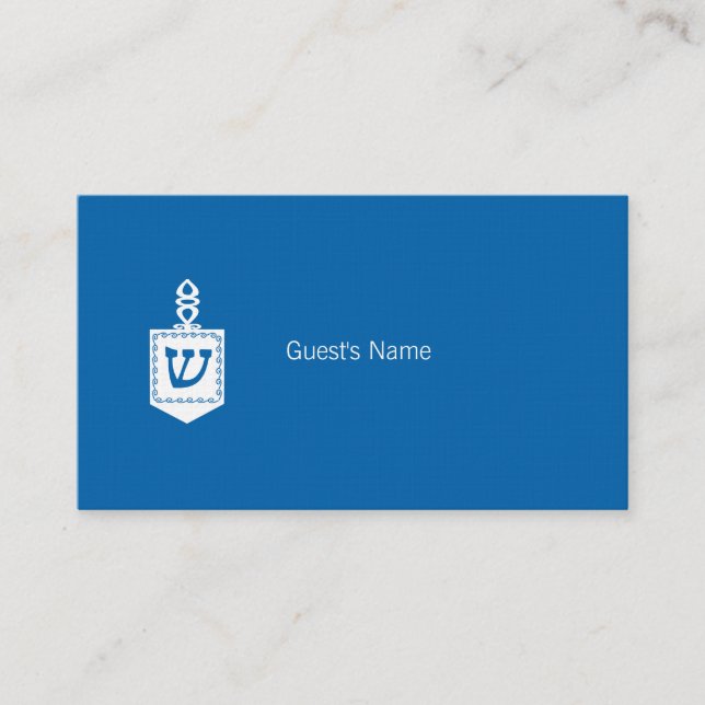 Hanukkah Motif Dreidel Blue Place Card Placeringskort (Framsida)