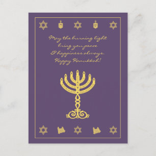 Hanukkah Motif purple Postcard Helg Vykort
