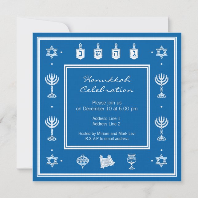 Hanukkah Motifs blåa Square-inbjudan Inbjudningar (Framsida)