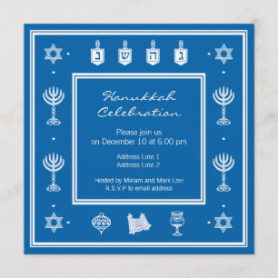 Hanukkah Motifs blåa Square-inbjudan Inbjudningar