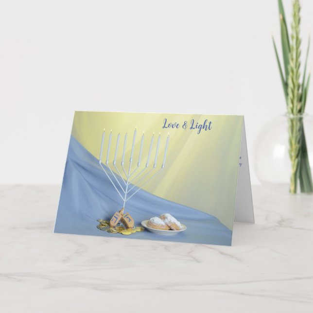 Hanukkah Mynt Dreidel Doughnut White Menorah Helgkort (Framsida)