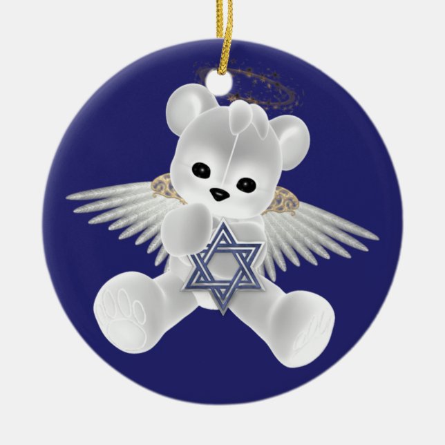Hanukkah Nalle Julgransprydnad Keramik (Framsidan)