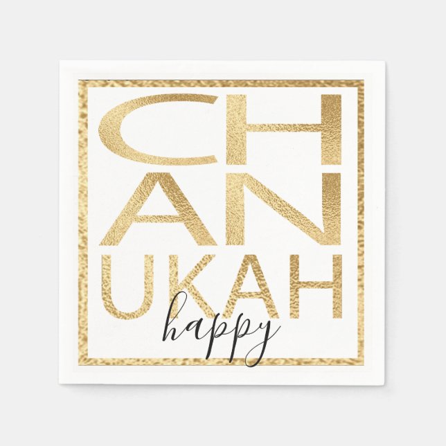 Hanukkah Napkin Personalize Chanukah Lycklig Guld Pappersservett (Framsidan)