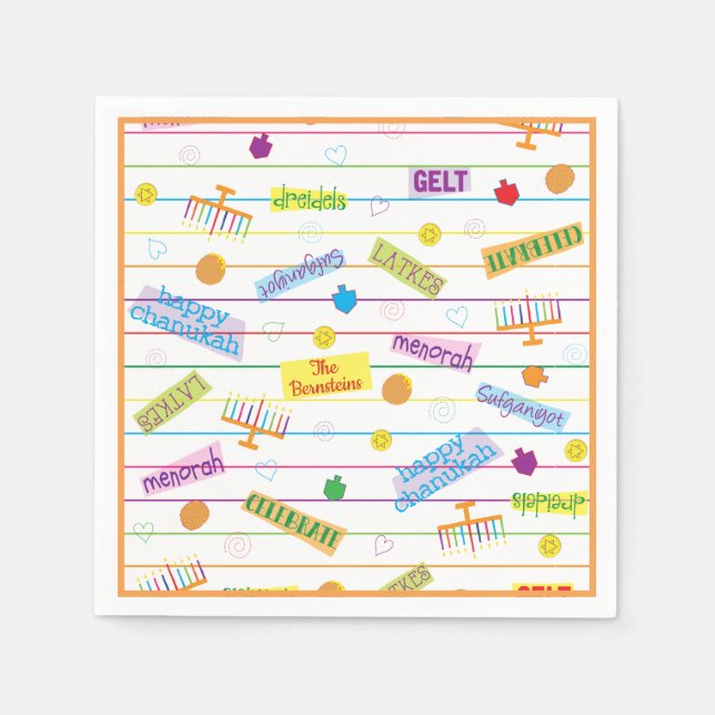 Hanukkah Napkin Personalize "Chanukah Party" Pappersservett (Framsidan)
