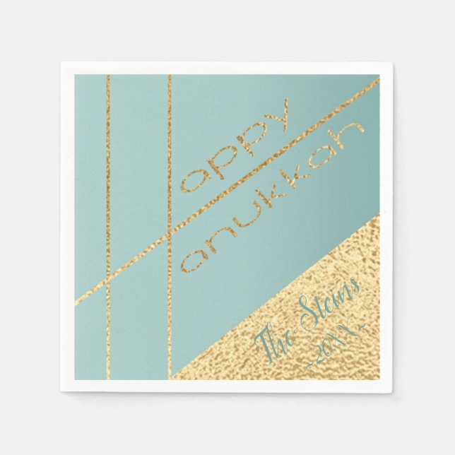 Hanukkah Napkin personalize Elegant to Turq, Guld Pappersservett (Framsidan)