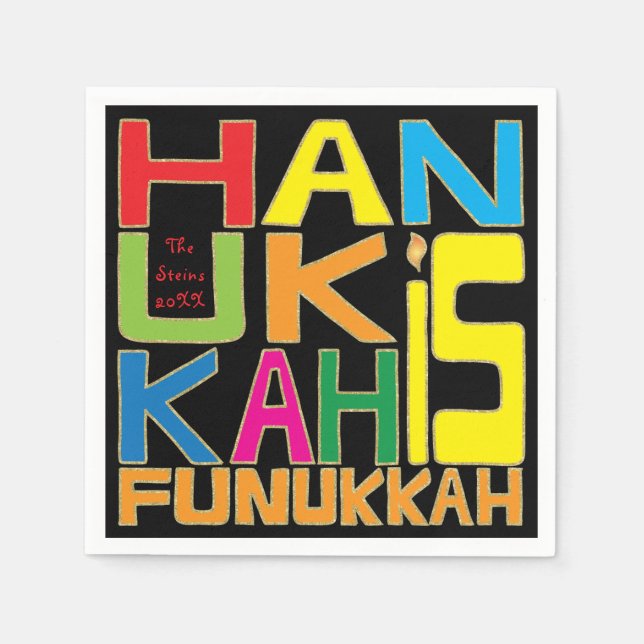 Hanukkah Napkin Personalize "Hanukkah is Funukkah" Pappersservett (Framsidan)