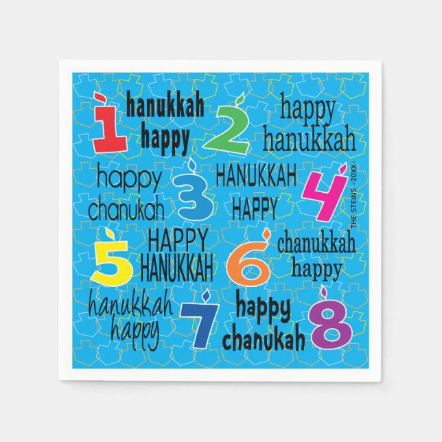 Hanukkah Napkin Personalize "Hanukkah Lycklig/Blue Pappersservett (Framsidan)