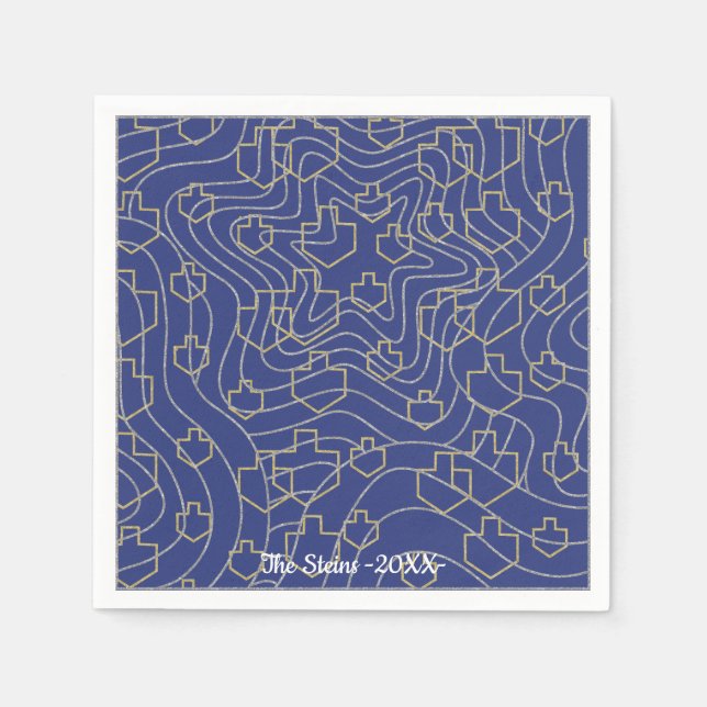 Hanukkah Napkin Personalize "Stars & Dreidels" Pappersservett (Framsidan)