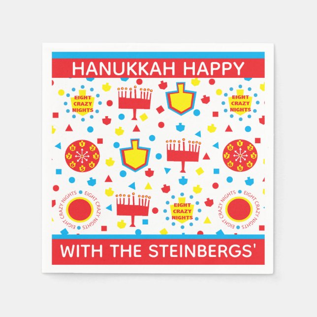 Hanukkah Napkins Personalize COLORFUL 8 NIGHTS Pappersservett (Framsidan)