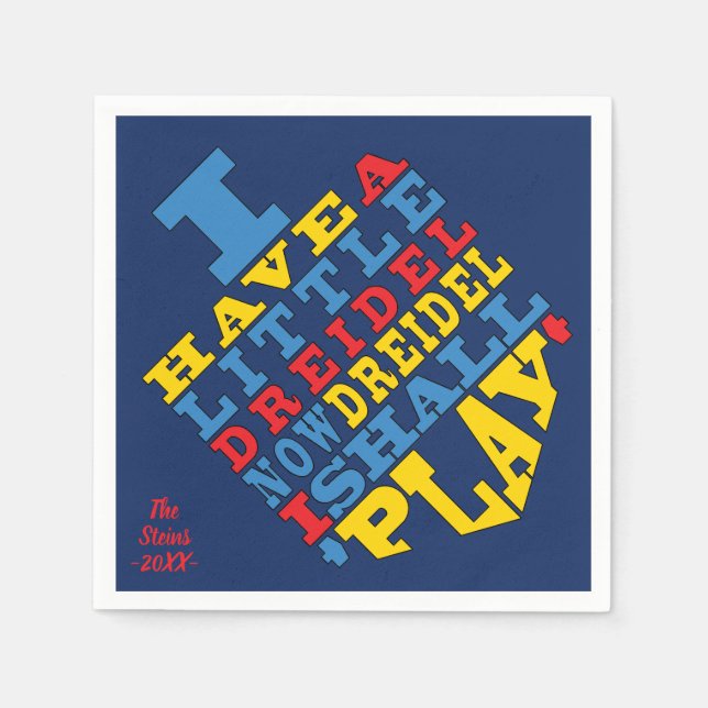 Hanukkah Napkins Personalize "Dreidel Spin" Pappersservett (Framsidan)