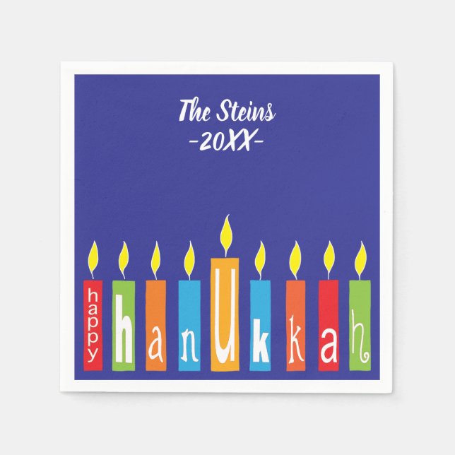 Hanukkah Napkins Personalize "Hanukkah Candles" Pappersservett (Framsidan)