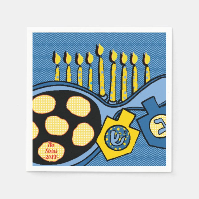 Hanukkah Napkins Personalize "Latkes & Ljus" Pappersservett (Framsidan)