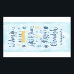 Hanukkah nyckfullt ljust och fred rektangulärt klistermärke<br><div class="desc">Ett judiskt Hanukkah temakort med en menora, en davidsstjärna och en Driedel. Texten läser att önska dig lätt & fredlycklig Hanukkah. Bakgrunden är ett ljust - blåttvattenfärgen tvättar. Skräddarsy denna etikett med ett kort meddelande, två linjer ges för monogrammärkning. Dessa etiketter är trevliga för att paketera gåvor. Om du kräver...</div>