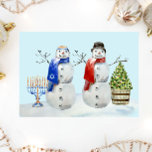 Hanukkah och jul Snögubbe Watercolor Julkort<br><div class="desc">Den här designen kan vara personlig i det område som tillhandahålls genom att ändra fotot och/eller text. Du kan också anpassa den genom att klicka för att anpassa ytterligare alternativ och ta bort eller ändra färg i bakgrunden, lägga till text, ändra texten färg eller stil eller ta bort texten för...</div>