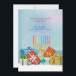 Hanukkah och julhelgdagkort julkort<br><div class="desc">Fira Hanukkah och jul på ditt hus? Här är ett helgdagkort som precis göras för dig. Det presenterar presenter, och en menora med ett snöig baserar och en blända bakgrund. Menora vid Vecteezy. Kortet är lätt att skräddarsy med ditt uttrycka, stilsorten, stilsortsfärg, formar papper alternativ och primat av sex pappra...</div>