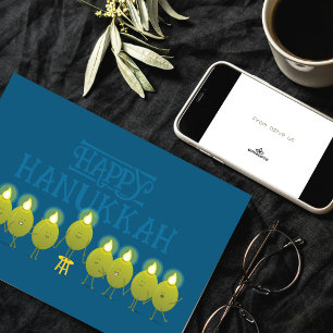 Hanukkah Olivmenorah Marinblå Företagslogotyp Kort