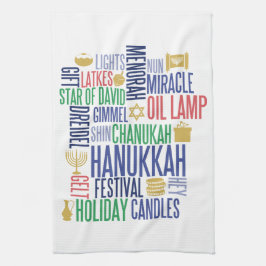 Hanukkah Ord Helgdag Kitchen Towel Kökshandduk