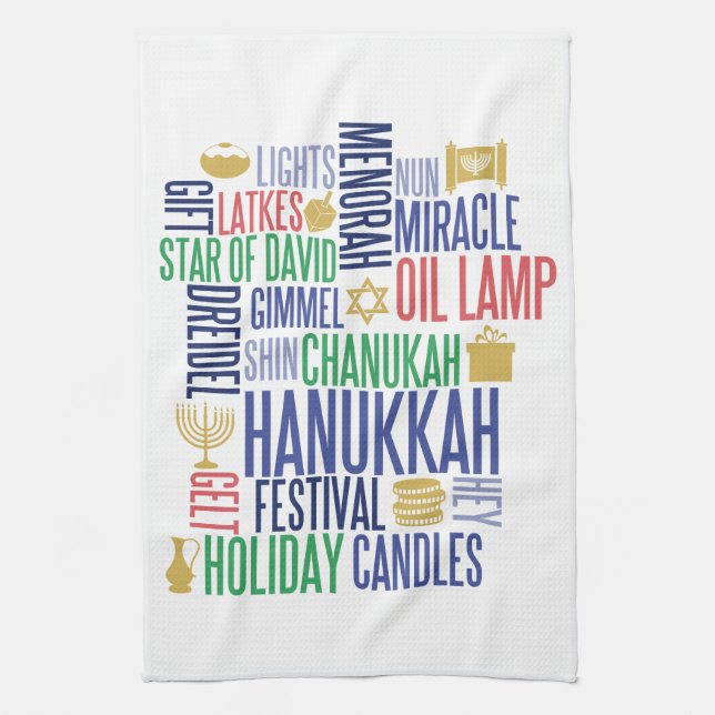 Hanukkah Ord Helgdag Kitchen Towel Kökshandduk (Vertikal)