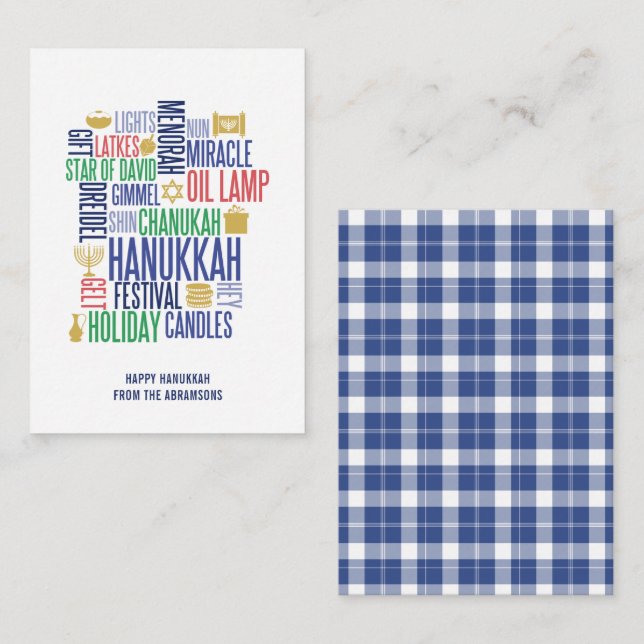 Hanukkah Ord Helgdag Mini Note Card Anteckningskort (Fram/baksida)
