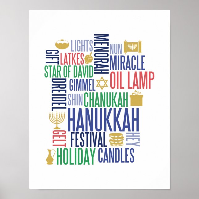 Hanukkah Ord Helgdag Poster tecken (Framsidan)