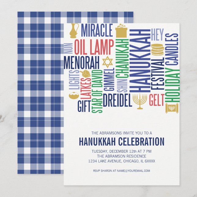 Hanukkah Ord Julfest-inbjudan Inbjudningar (Fram/baksida)