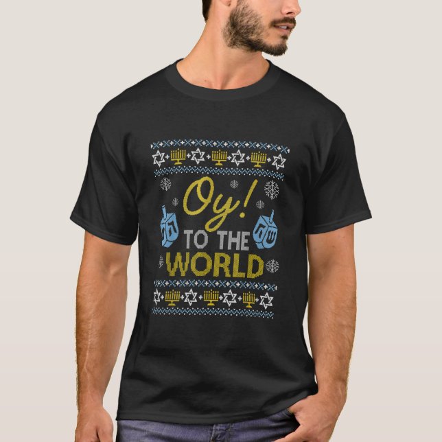 Hanukkah Oy to World Hanukkah Funny Jewish  T Shirt (Framsida)