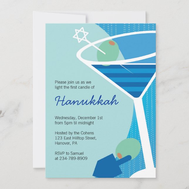 Hanukkah-partiets inbjudningar med Cocktails (Framsida)