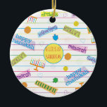 Hanukkah "Party Chanukah" Circle Ornament<br><div class="desc">Hanukkah "Party Chanukah" Circle Ornament. (2 sidor) Anpassa genom att ta bort text på dekoratet och ersätta med en egen. Skriv sedan in ditt eget ord i ditt favoritteckensnitt färg, storlekt och stil. Cirkelformen i mitten av dekorationen kan också ändras eller tas bort. Tack för att du stannade och shoppade...</div>