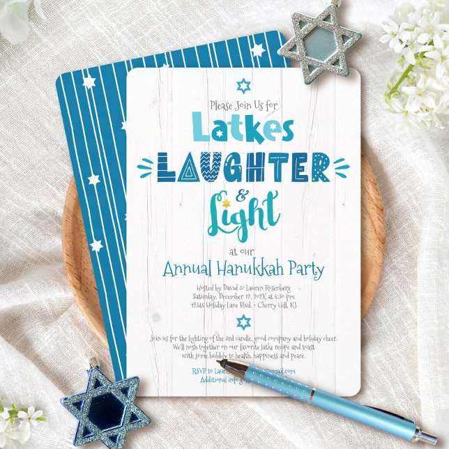 Hanukkah Party Latke LaughLight Rustic Modern Inbjudningar (Skapare uppladdad)