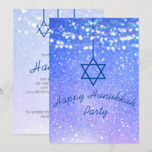 Hanukkah Party Ljus Glitter Blue Star David Inbjudningar