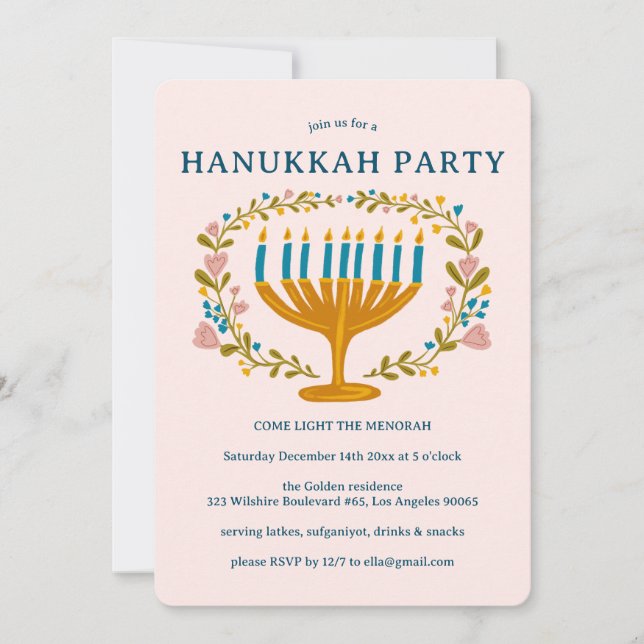 HANUKKAH PARTY Menorah-blommigtens ANPASSNINGSBAR  Inbjudningar (Framsida)