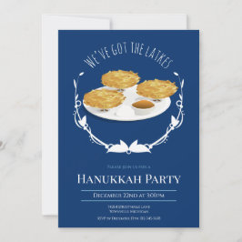 Hanukkah Party Smiling Latkes Blue White Helgdag Inbjudningar