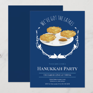 Hanukkah Party Smiling Latkes Blue White Helgdag Inbjudningar