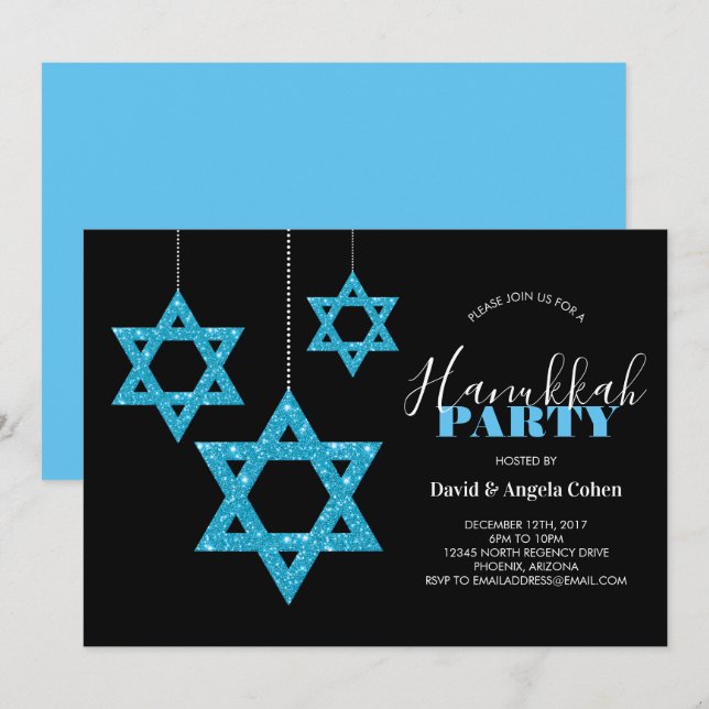 Hanukkah partydavidsstjärna inbjudningar (Fram/baksida)