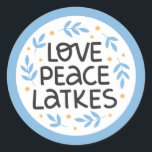 Hanukkah Peace och Latkes Sticker Runt Klistermärke<br><div class="desc">Hanukkah-design.</div>