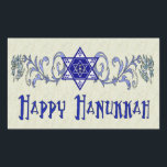 Hanukkah Peace Star Rektangulärt Klistermärke<br><div class="desc">Scrollwork har en stjärnan av David med ett Fredstecken i mitten och en önskan om en Lycklig Hanukkah.</div>