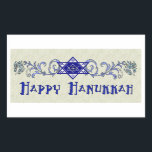 Hanukkah Peace Star Rektangulärt Klistermärke<br><div class="desc">Scrollwork har en stjärnan av David med ett Fredstecken i mitten och en önskan om en Lycklig Hanukkah.</div>